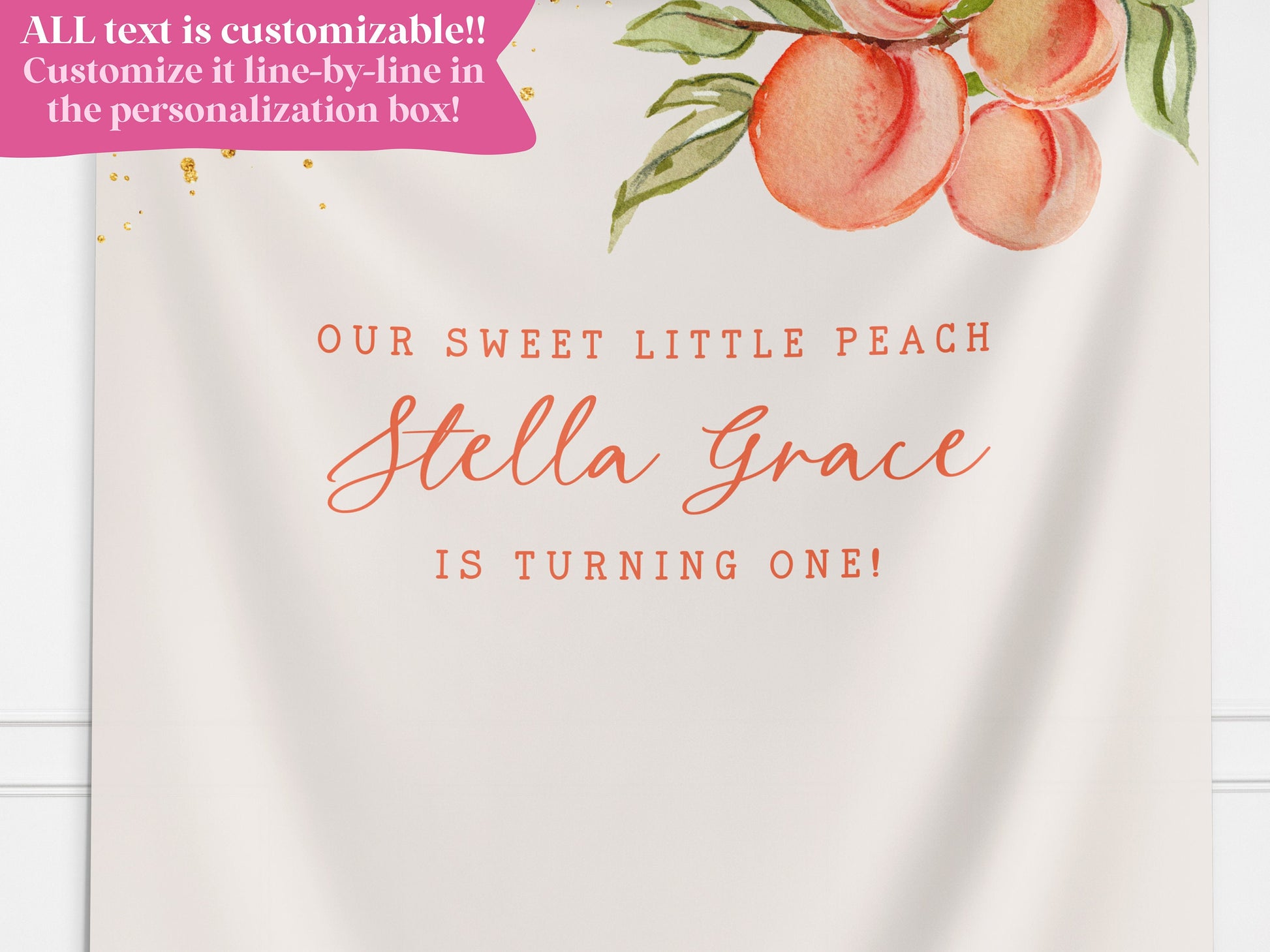 Peach 1st Birthday Girl Custom Banner, Little Peach Personalized Girl Birthday, Sweet as a Peach, Georgia Girl 1st, 2nd or 3rd Birthday