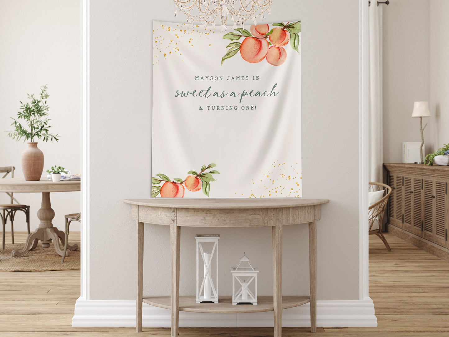 Peach 1st Birthday Girl Custom Banner, Little Peach Personalized Girl Birthday, Sweet as a Peach, Georgia Girl 1st, 2nd or 3rd Birthday