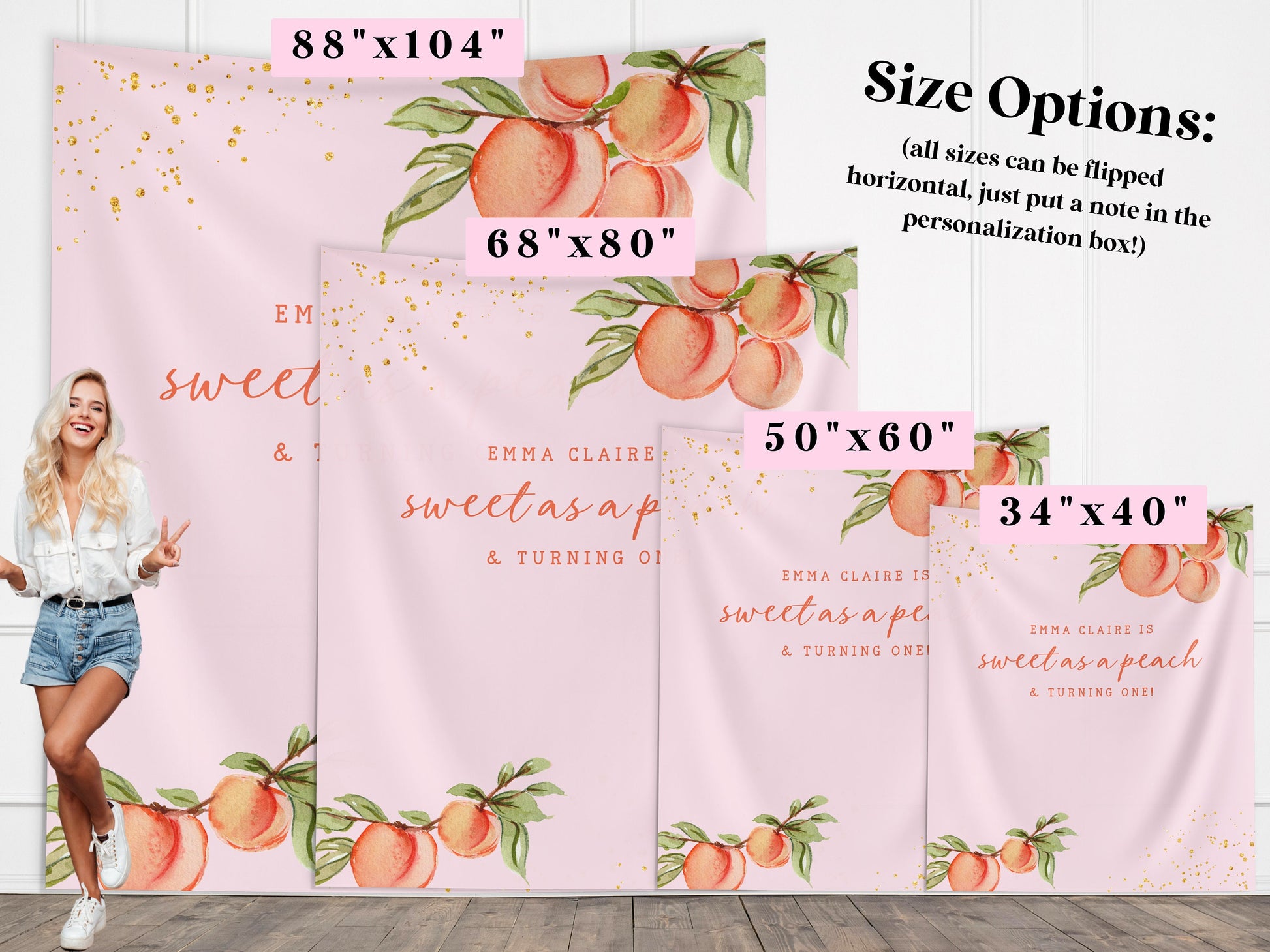 Peach 1st Birthday Girl Custom Banner, Little Peach Personalized Girl Birthday, Sweet as a Peach, Georgia Girl 1st, 2nd or 3rd Birthday