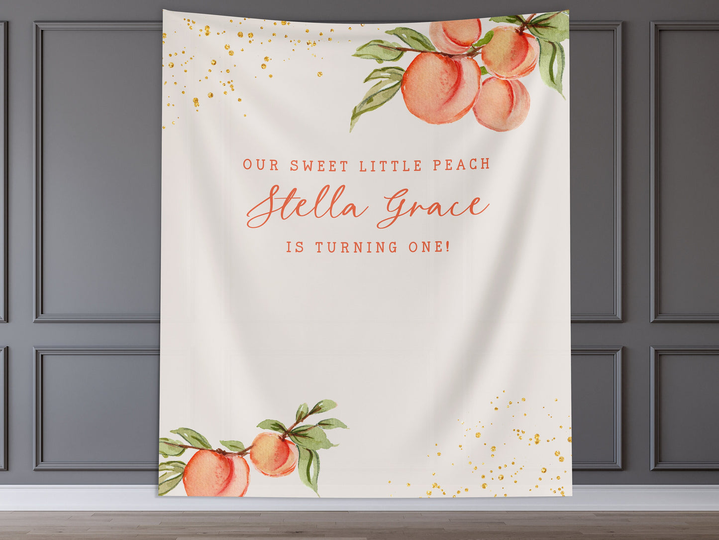 Peach 1st Birthday Girl Custom Banner, Little Peach Personalized Girl Birthday, Sweet as a Peach, Georgia Girl 1st, 2nd or 3rd Birthday