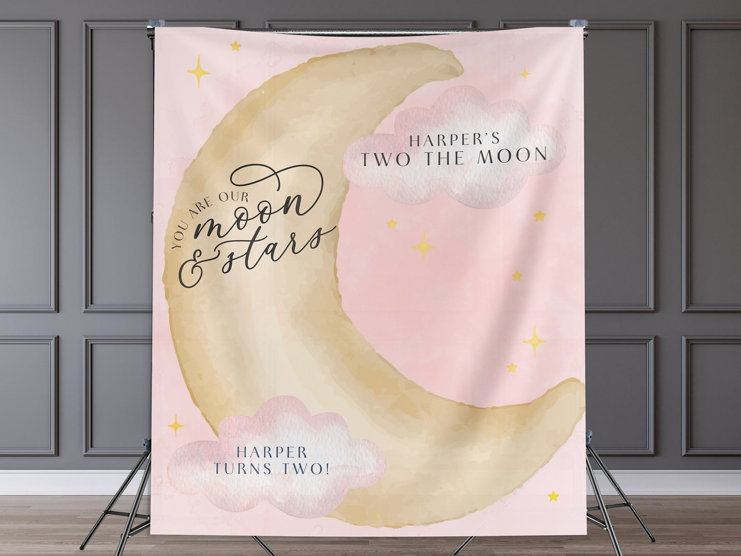 Moon and Stars Birthday Banner, Over the Moon Backdrop, Twinkle Little Star Gender Reveal Backdrop, Baby Shower, Two the Moon, First Trip