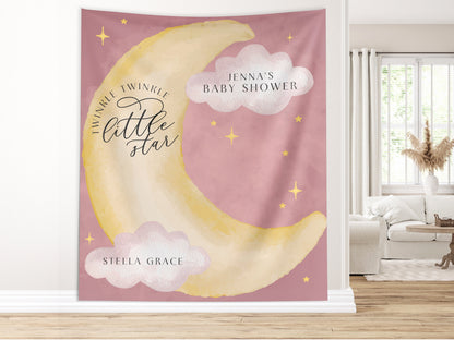 Twinkle Little Star Gender Reveal Banner, Over the Moon Backdrop, Moon and Stars Baby Shower Backdrop, Baby Shower Décor, Girl Baby Shower