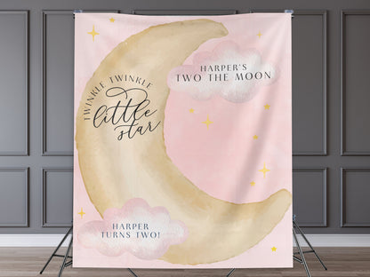 Twinkle Little Star Gender Reveal Banner, Over the Moon Backdrop, Moon and Stars Baby Shower Backdrop, Baby Shower Décor, Girl Baby Shower