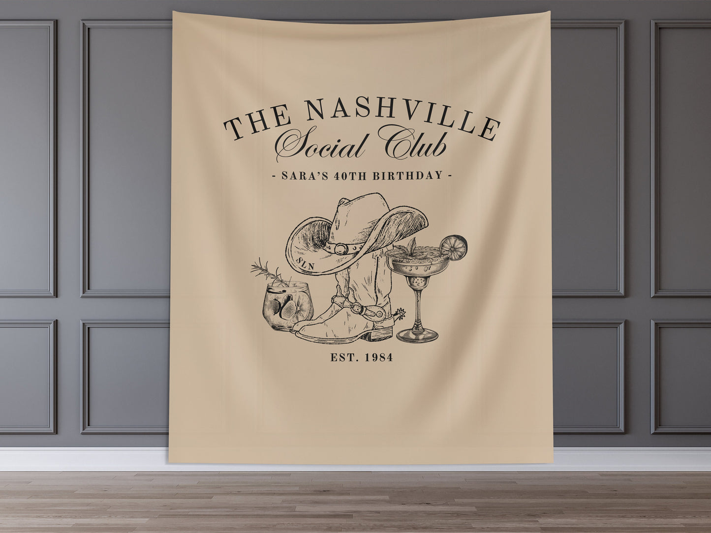 The Nashville Social Club Custom Luxury Bachelorette Banner, Last Name Bridal Gift, Cowgirl Western Girls Trip, Personalized Bride Backdrop