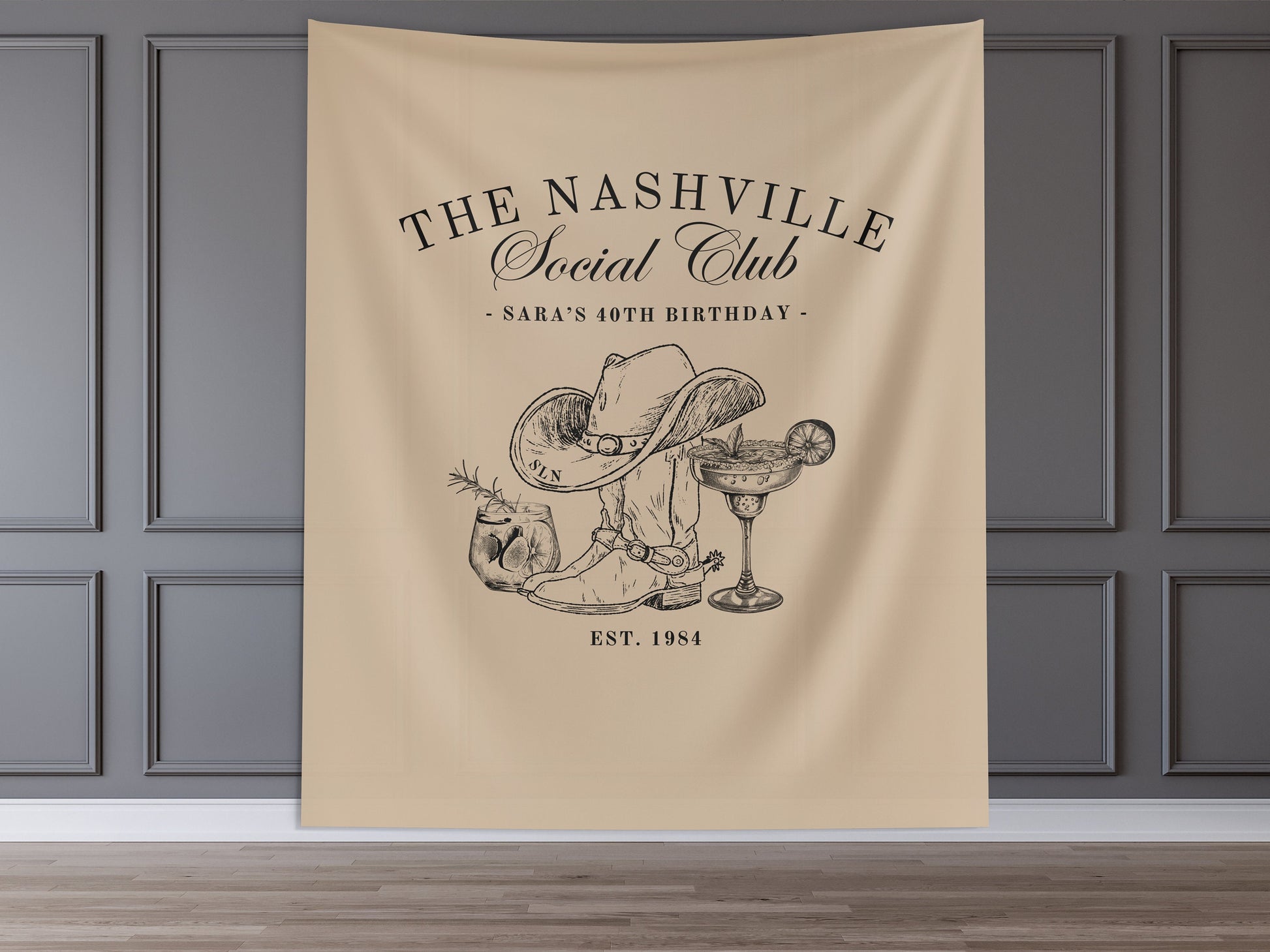 The Nashville Social Club Custom Luxury Bachelorette Banner, Last Name Bridal Gift, Cowgirl Western Girls Trip, Personalized Bride Backdrop