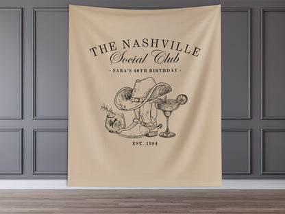 The Nashville Social Club Custom Luxury Bachelorette Banner, Last Name Bridal Gift, Cowgirl Western Girls Trip, Personalized Bride Backdrop