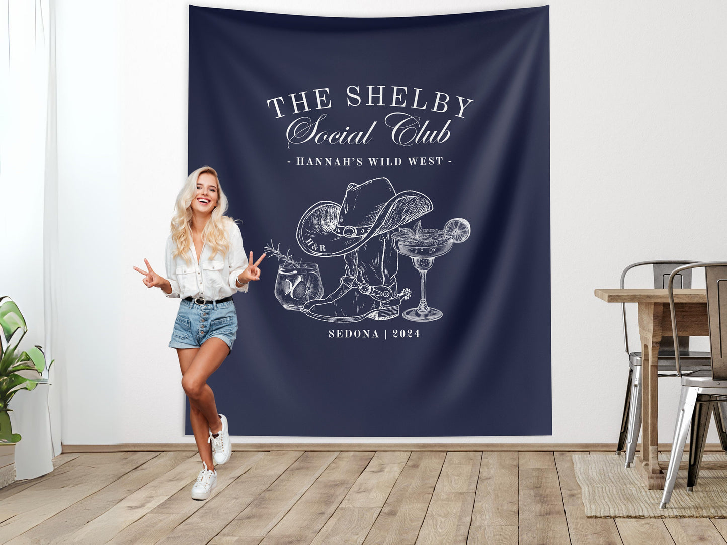 The Nashville Social Club Custom Luxury Bachelorette Banner, Last Name Bridal Gift, Cowgirl Western Girls Trip, Personalized Bride Backdrop