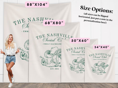 The Nashville Social Club Custom Luxury Bachelorette Banner, Last Name Bridal Gift, Cowgirl Western Girls Trip, Personalized Bride Backdrop