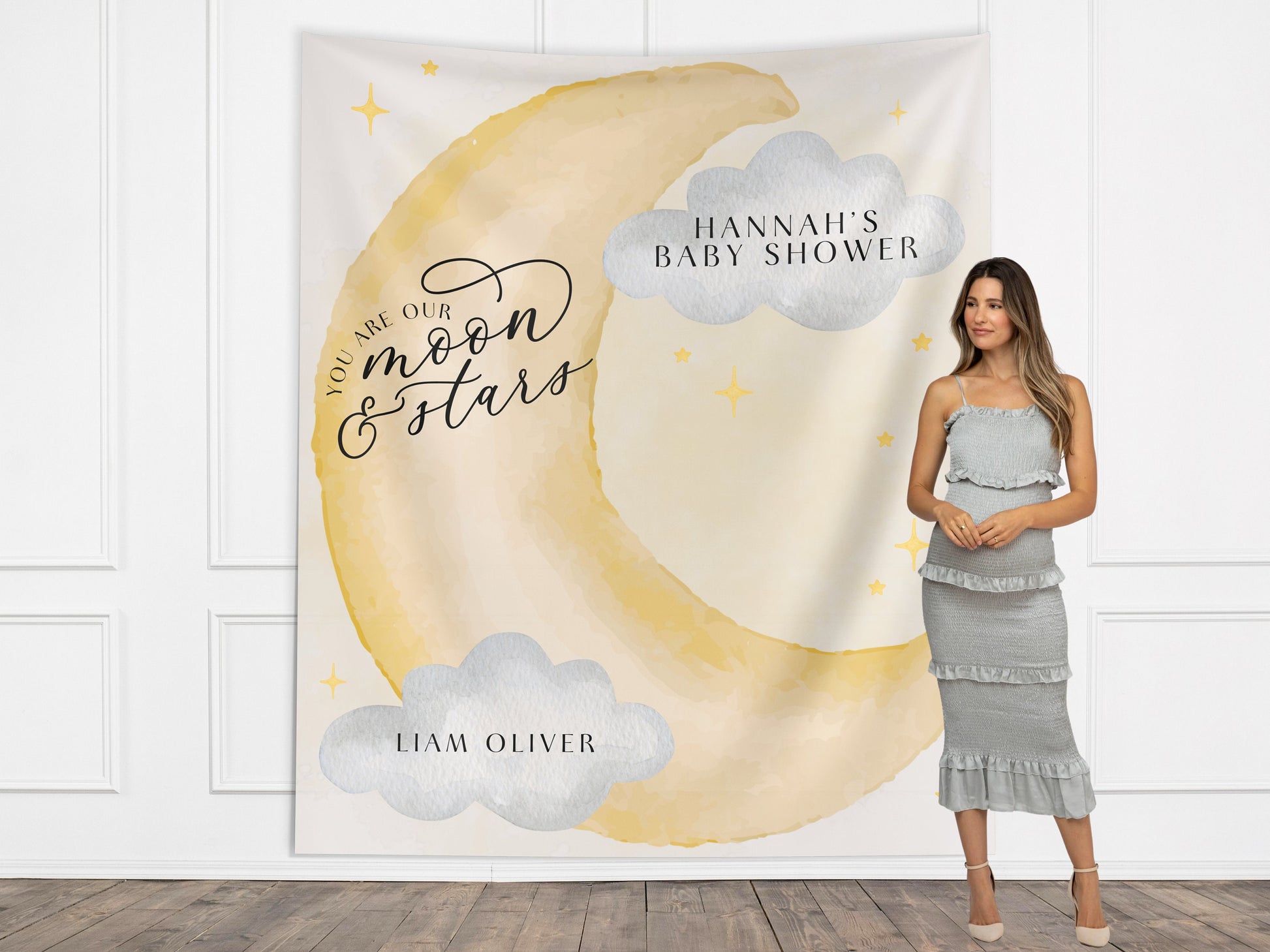 Moon and Stars Birthday Banner, Over the Moon Backdrop, Twinkle Little Star Gender Reveal Backdrop, Baby Shower, Two the Moon, First Trip