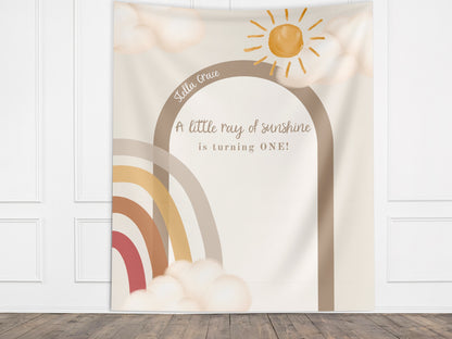 Boho Rainbow First Birthday Custom Banner, Boho Sunshine Party Décor, First Trip Boy 1st Birthday, Girls birthday, Neutral Colors, Twins