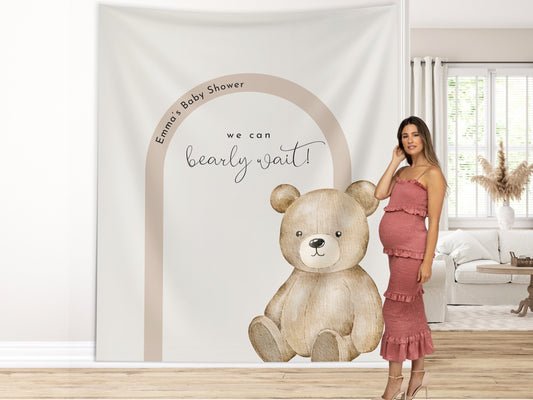 Modern Bear Baby Shower Custom Banner, Bearly Wait Baby Shower Boy, Neutral Teddy Bear Backdrop Décor, Bear-ly Wait Shower, Gender Reveal