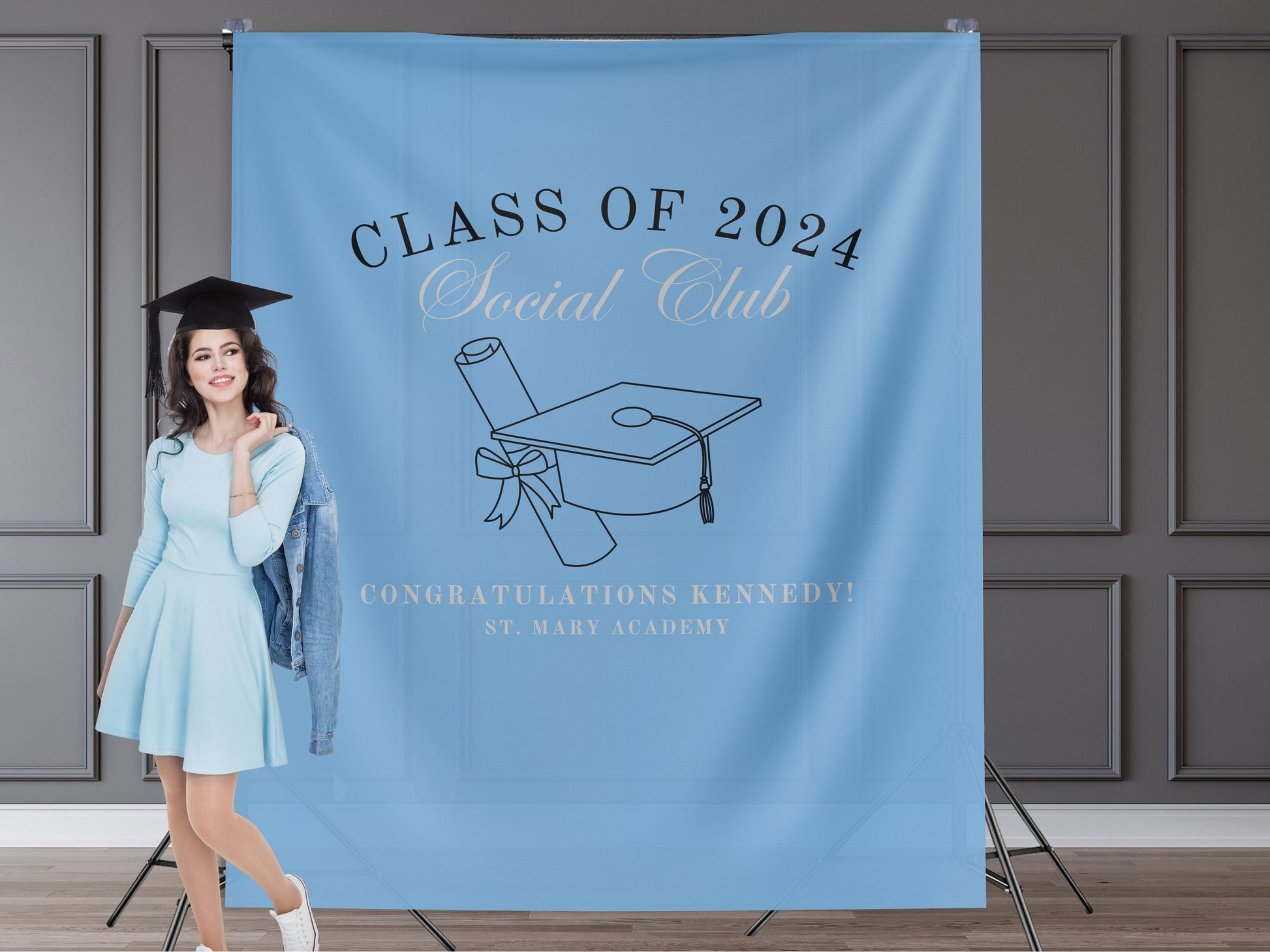 Class of 2025 Social Club Custom Graduation Party Backdrop, Luxury Personalized School Colors Banner, High School Graduation, College Grad