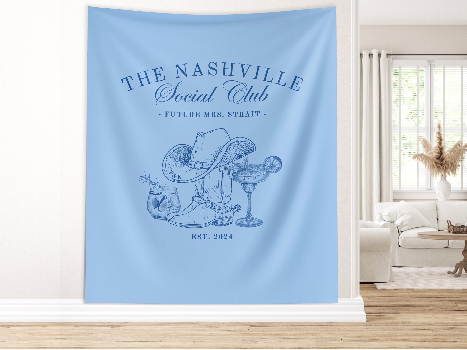 The Nashville Social Club Custom Luxury Bachelorette Banner, Last Name Bridal Gift, Cowgirl Western Girls Trip, Personalized Bride Backdrop