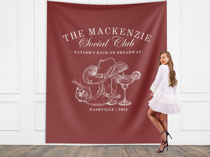 The Nashville Social Club Custom Luxury Bachelorette Banner, Last Name Bridal Gift, Cowgirl Western Girls Trip, Personalized Bride Backdrop
