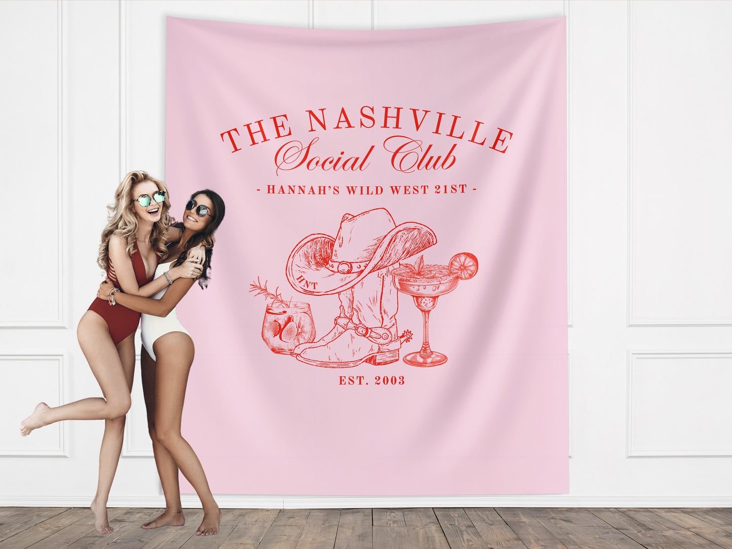 The Nashville Social Club Custom Luxury Bachelorette Banner, Last Name Bridal Gift, Cowgirl Western Girls Trip, Personalized Bride Backdrop