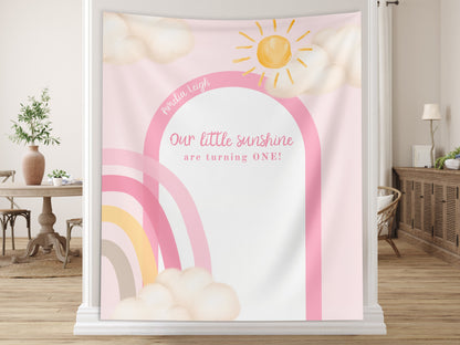Boho Rainbow First Birthday Custom Banner, Boho Sunshine Party Décor, First Trip Boy 1st Birthday, Girls birthday, Neutral Colors, Twins