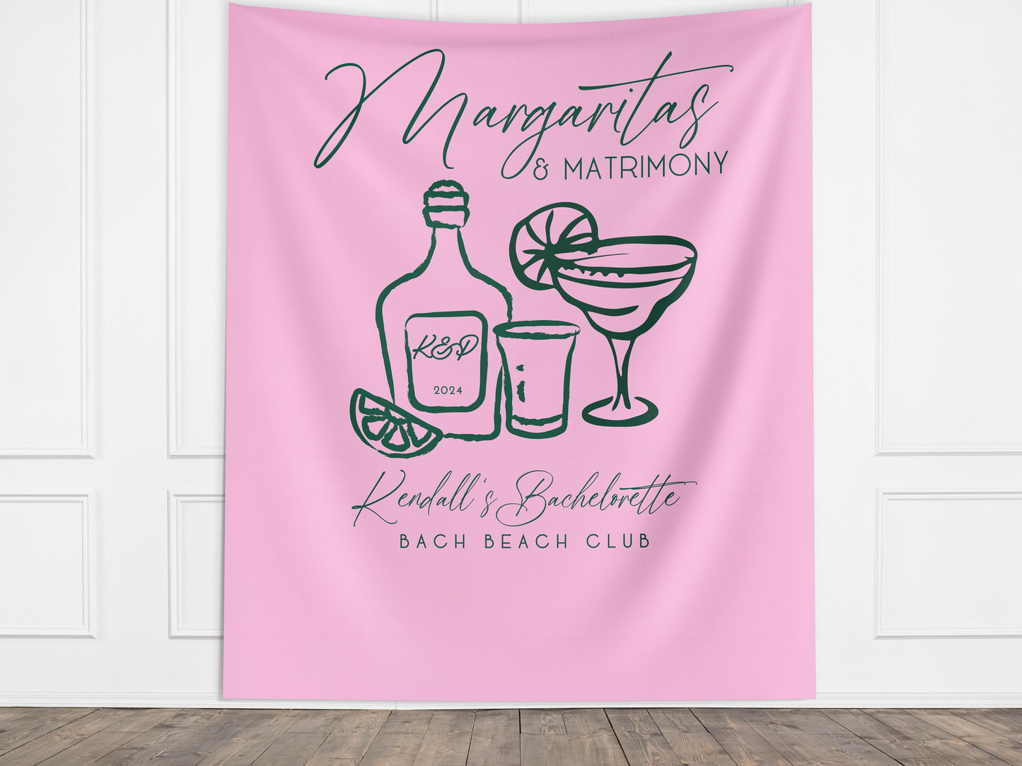 Margs and Matrimony Bachelorette Party Custom Banner, Last Name Bridal Gift, Bachelorette Décor, Personalized Bride Beach Club Backdrop,