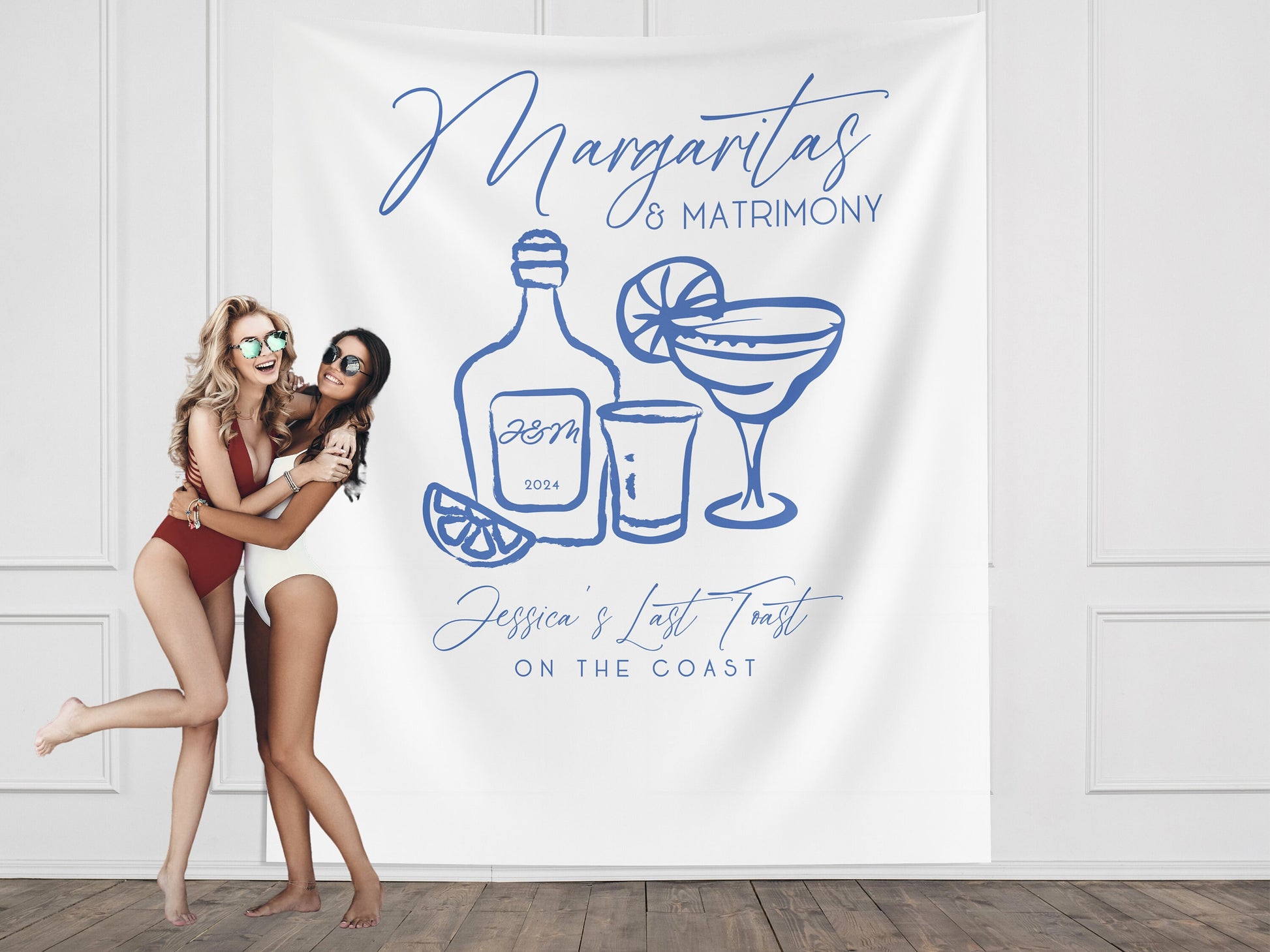 Margs and Matrimony Bachelorette Party Custom Banner, Last Name Bridal Gift, Bachelorette Décor, Personalized Bride Beach Club Backdrop,