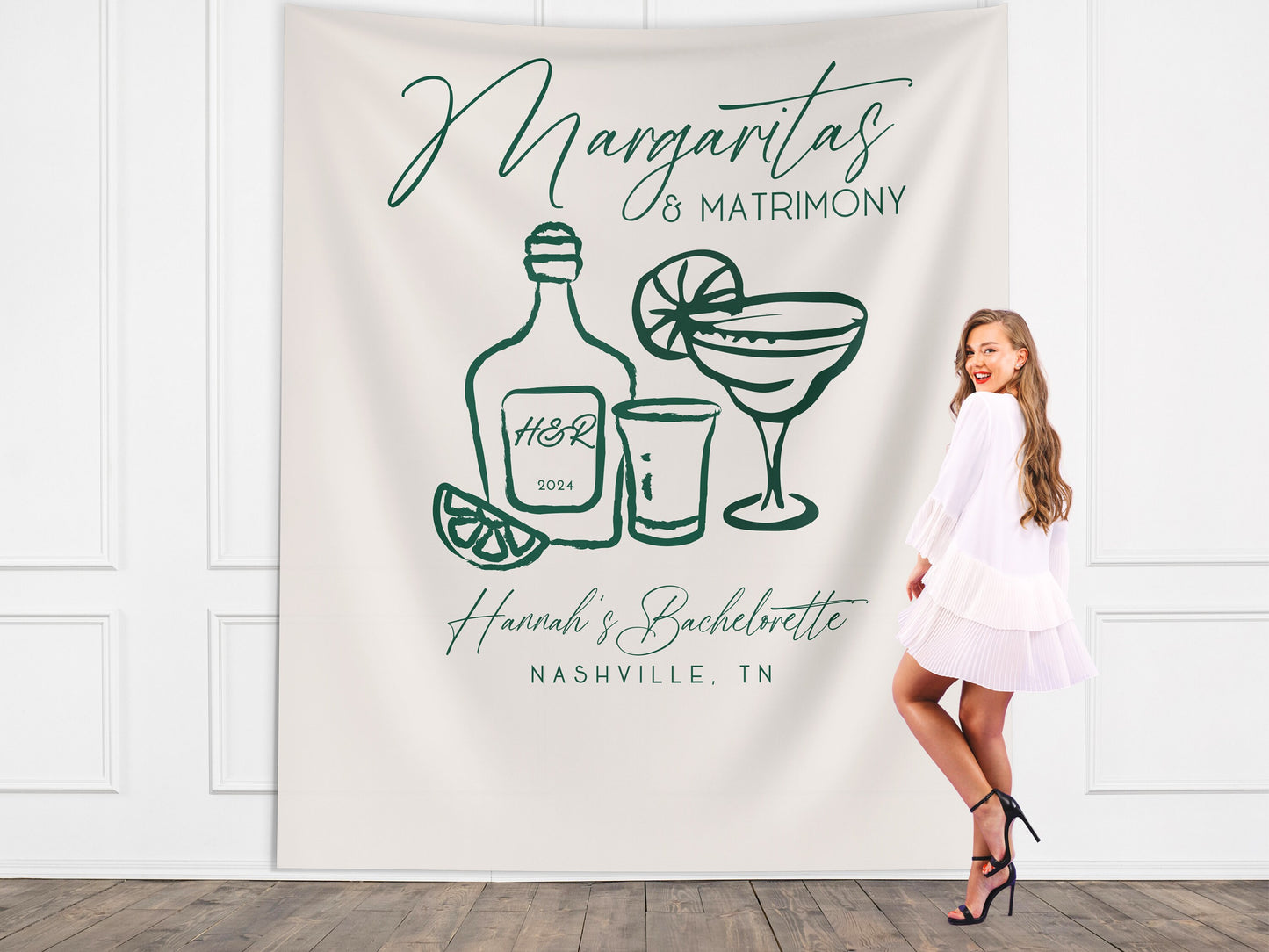 Margs and Matrimony Bachelorette Party Custom Banner, Last Name Bridal Gift, Bachelorette Décor, Personalized Bride Beach Club Backdrop,