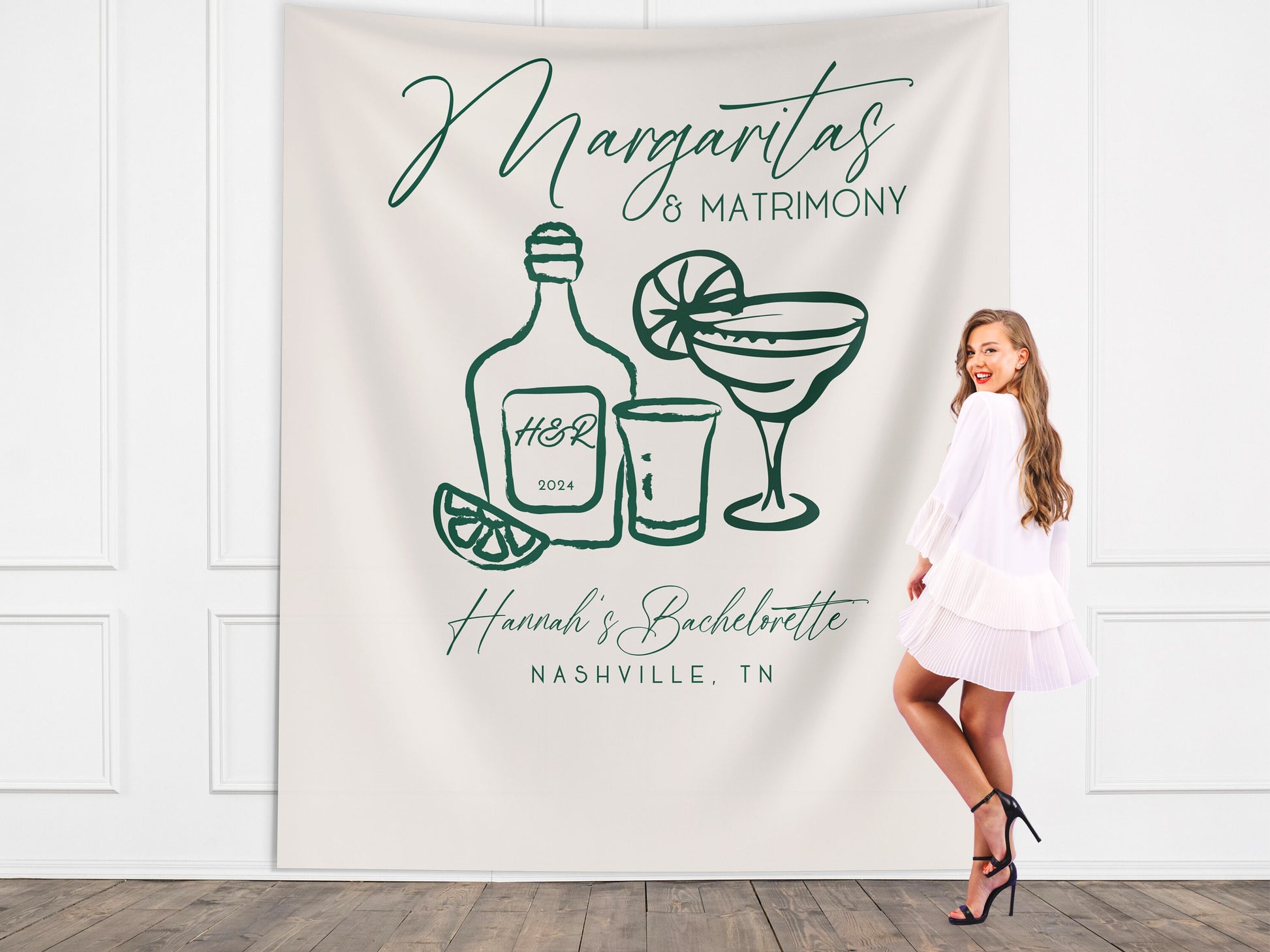 Margs and Matrimony Bachelorette Party Custom Banner, Last Name Bridal Gift, Bachelorette Décor, Personalized Bride Beach Club Backdrop,