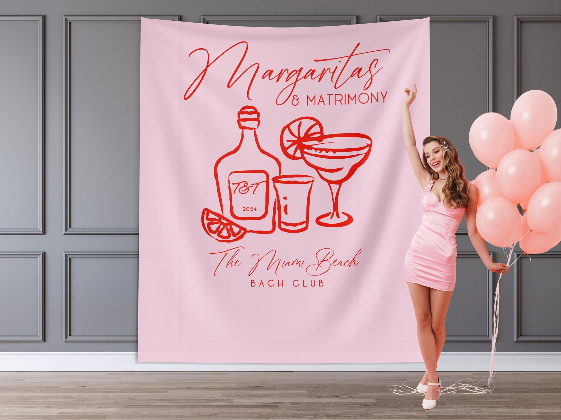 Margs and Matrimony Bachelorette Party Custom Banner, Last Name Bridal Gift, Bachelorette Décor, Personalized Bride Beach Club Backdrop,