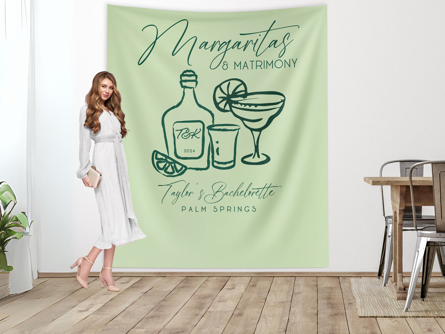 Margs and Matrimony Bachelorette Party Custom Banner, Last Name Bridal Gift, Bachelorette Décor, Personalized Bride Beach Club Backdrop,