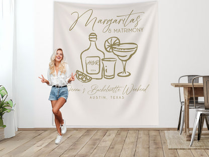 Margs and Matrimony Bachelorette Party Custom Banner, Last Name Bridal Gift, Bachelorette Décor, Personalized Bride Beach Club Backdrop,