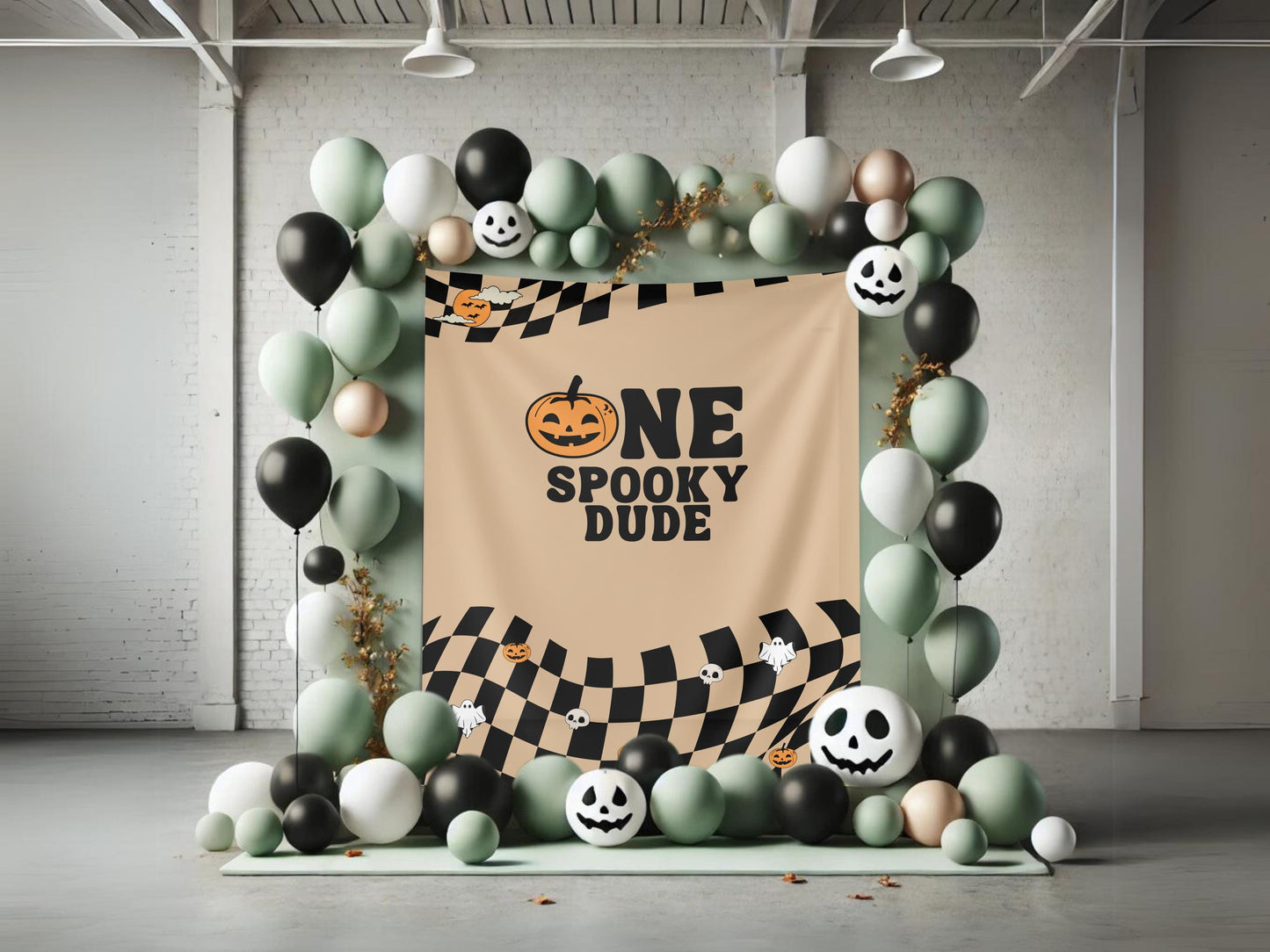 One Spooky Dude Halloween Birthday Party Banner, Completely Customizable Text Name Backdrop, Our Little Boo, Our Little Pumpkin, Two Spooky