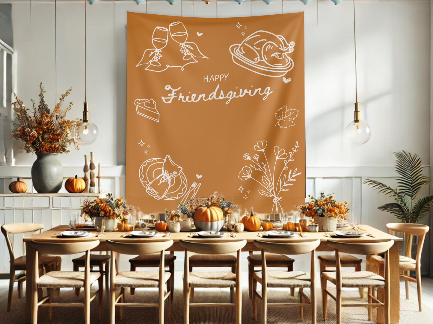 Friendsgiving Décor Banner, Minimal Thanksgiving Backdrop, Custom Modern Backdrop for Balloon Garland, Thanksgiving Dinner Party Decoration