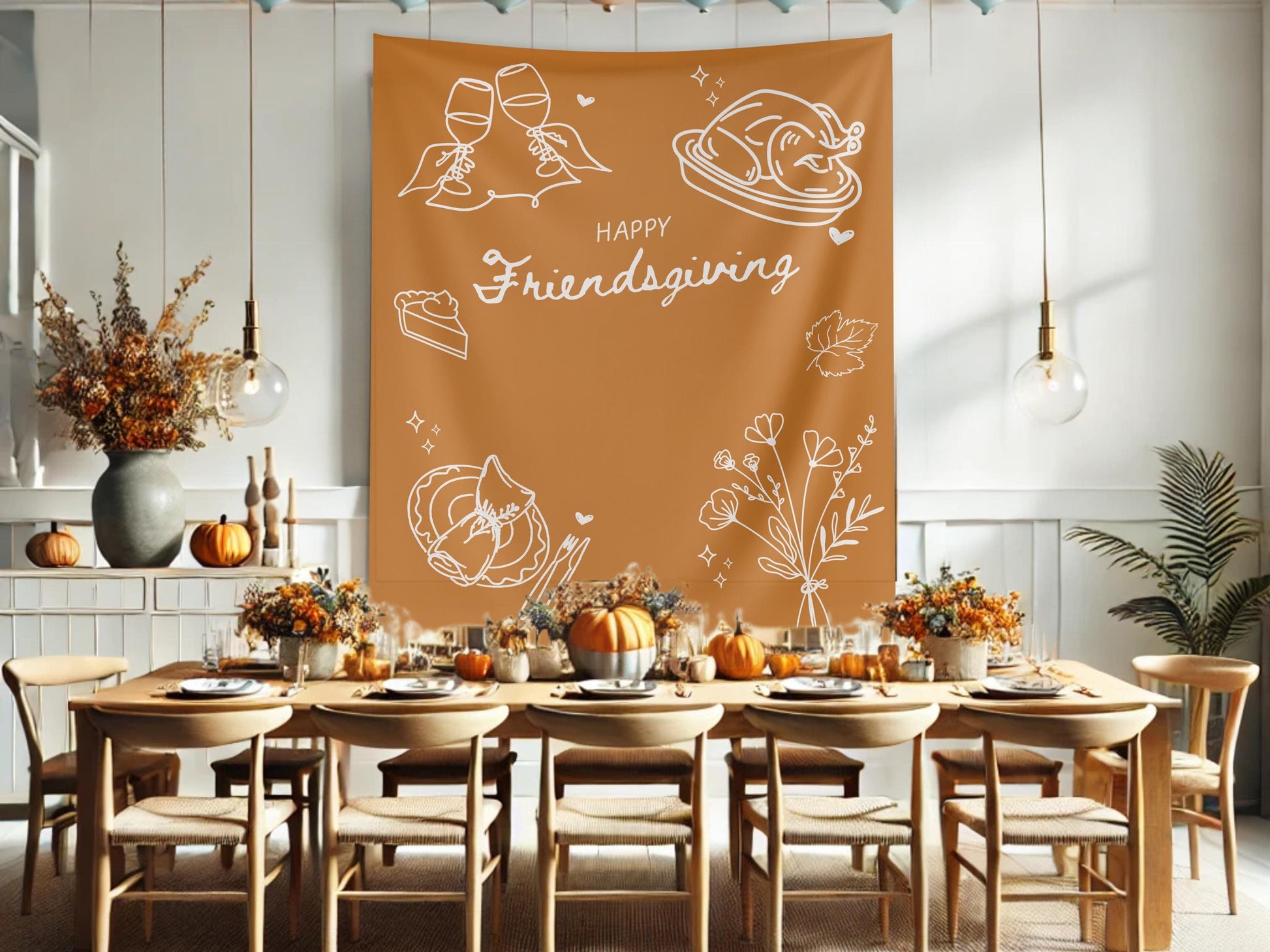 Friendsgiving Décor Banner, Minimal Thanksgiving Backdrop, Custom Modern Backdrop for Balloon Garland, Thanksgiving Dinner Party Decoration