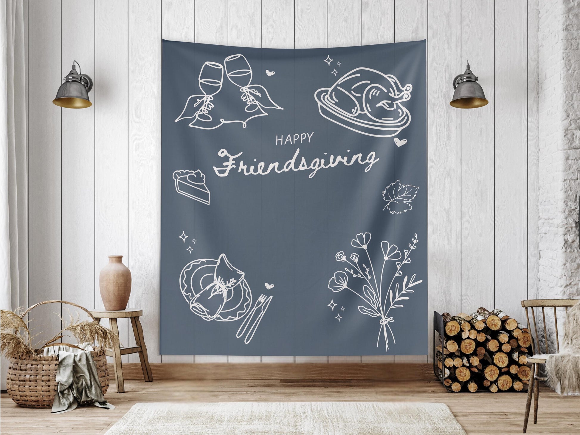 Friendsgiving Décor Banner, Minimal Thanksgiving Backdrop, Custom Modern Backdrop for Balloon Garland, Thanksgiving Dinner Party Decoration