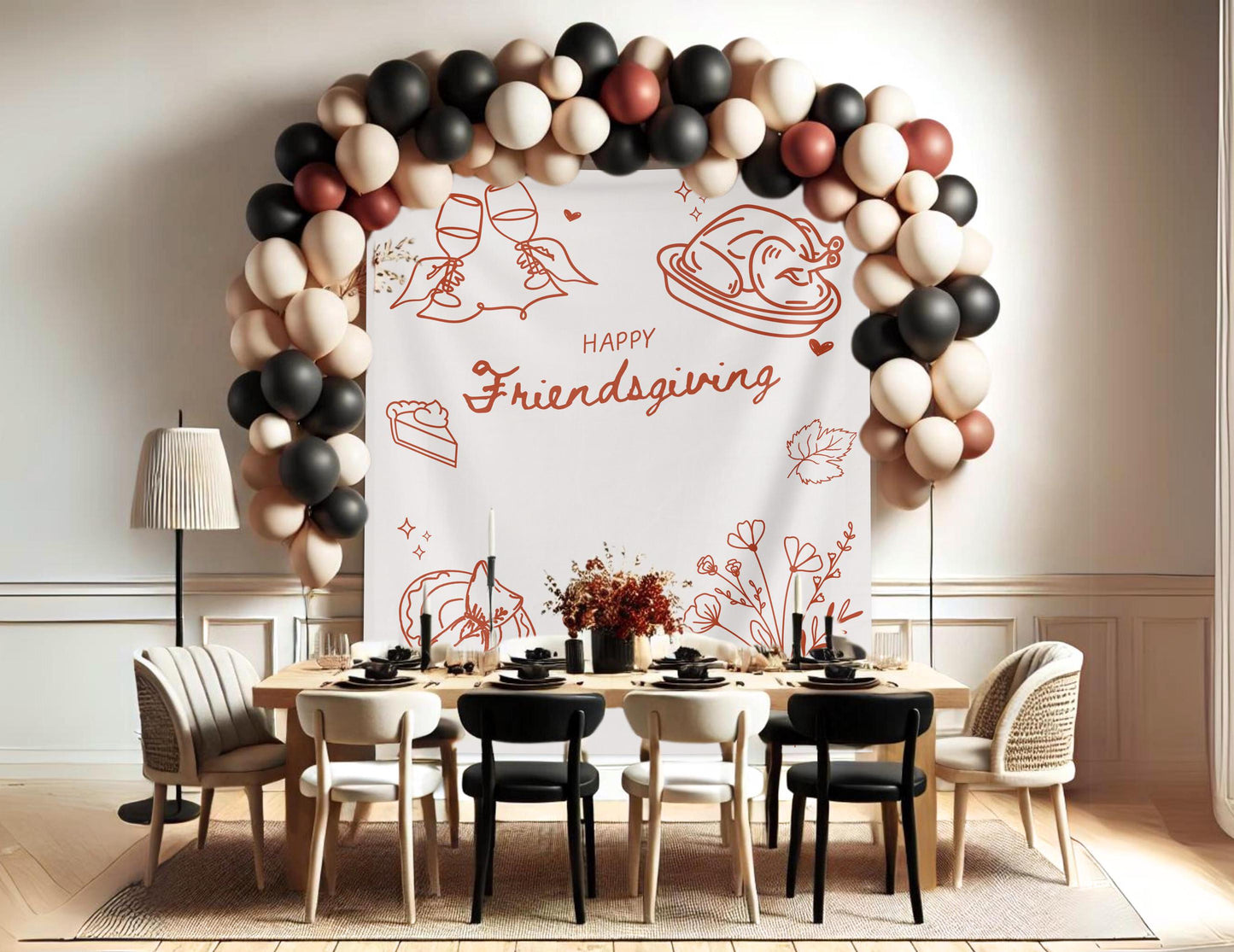 Friendsgiving Décor Banner, Minimal Thanksgiving Backdrop, Custom Modern Backdrop for Balloon Garland, Thanksgiving Dinner Party Decoration