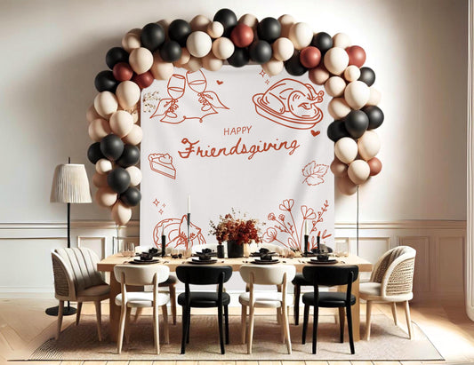 Friendsgiving Décor Banner, Minimal Thanksgiving Backdrop, Custom Modern Backdrop for Balloon Garland, Thanksgiving Dinner Party Decoration