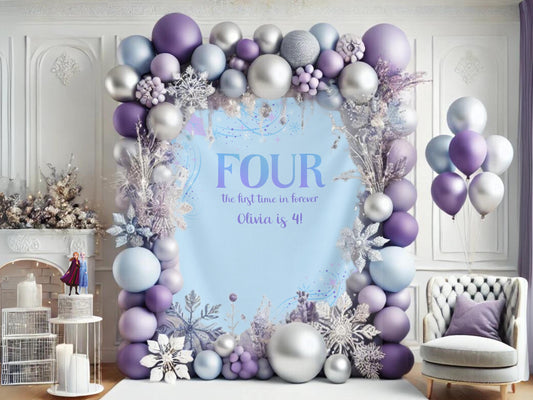 Four the first time in forever Frozen Birthday Party Custom Banner, Princess Décor, Girls Party Décor, 4th Birthday, Backdrop for Balloons