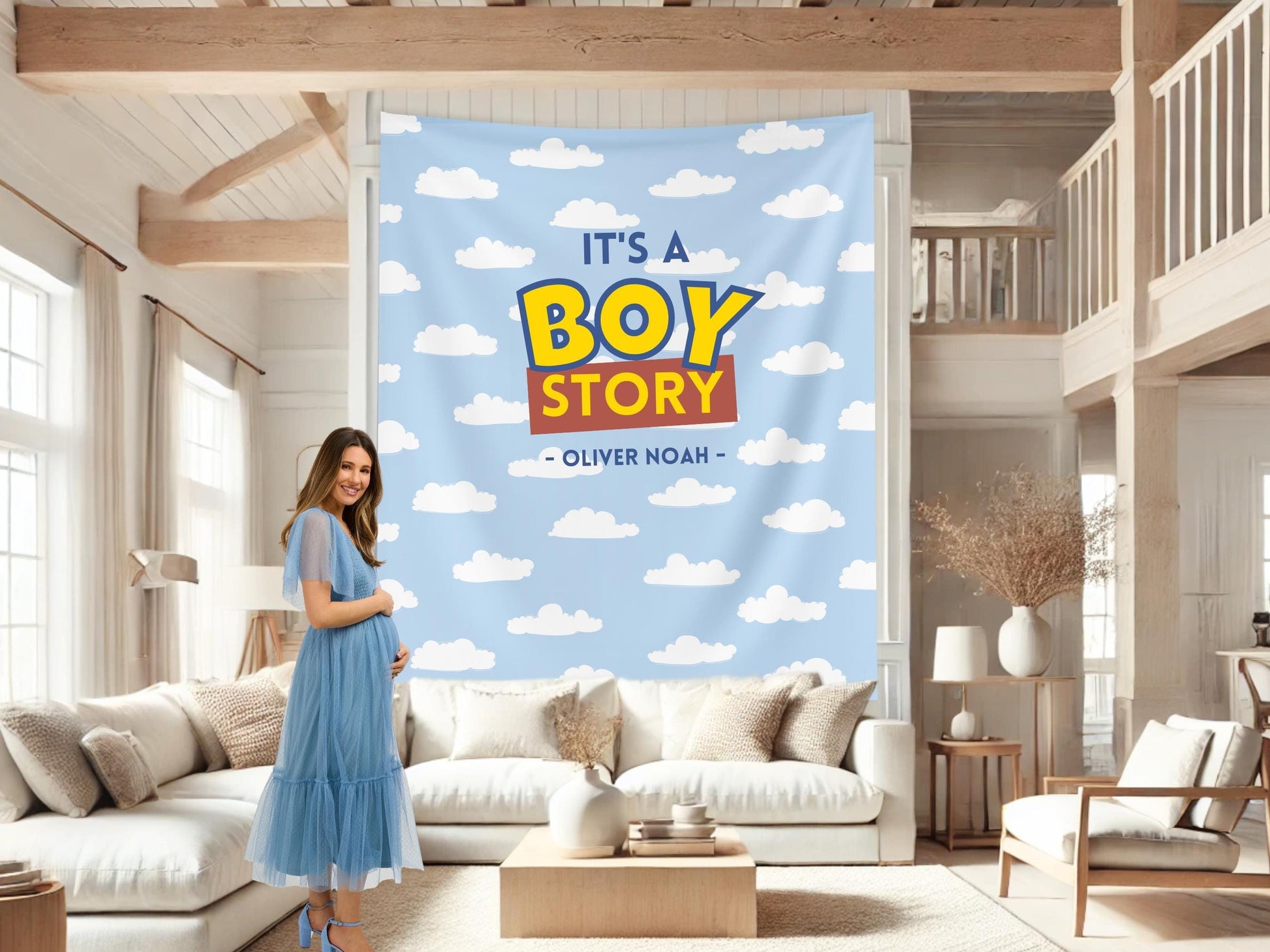 It's a Boy Story Custom Baby Shower Backdrop | Personalized Toy Story Inspired Cloud Photo Booth