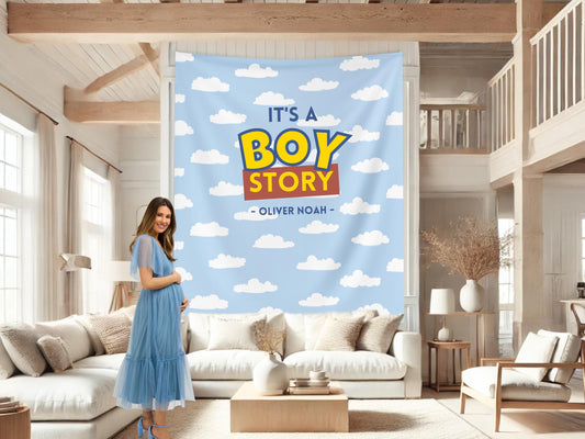 It's a Boy Story Custom Baby Shower Backdrop | Personalized Toy Story Inspired Cloud Photo Booth