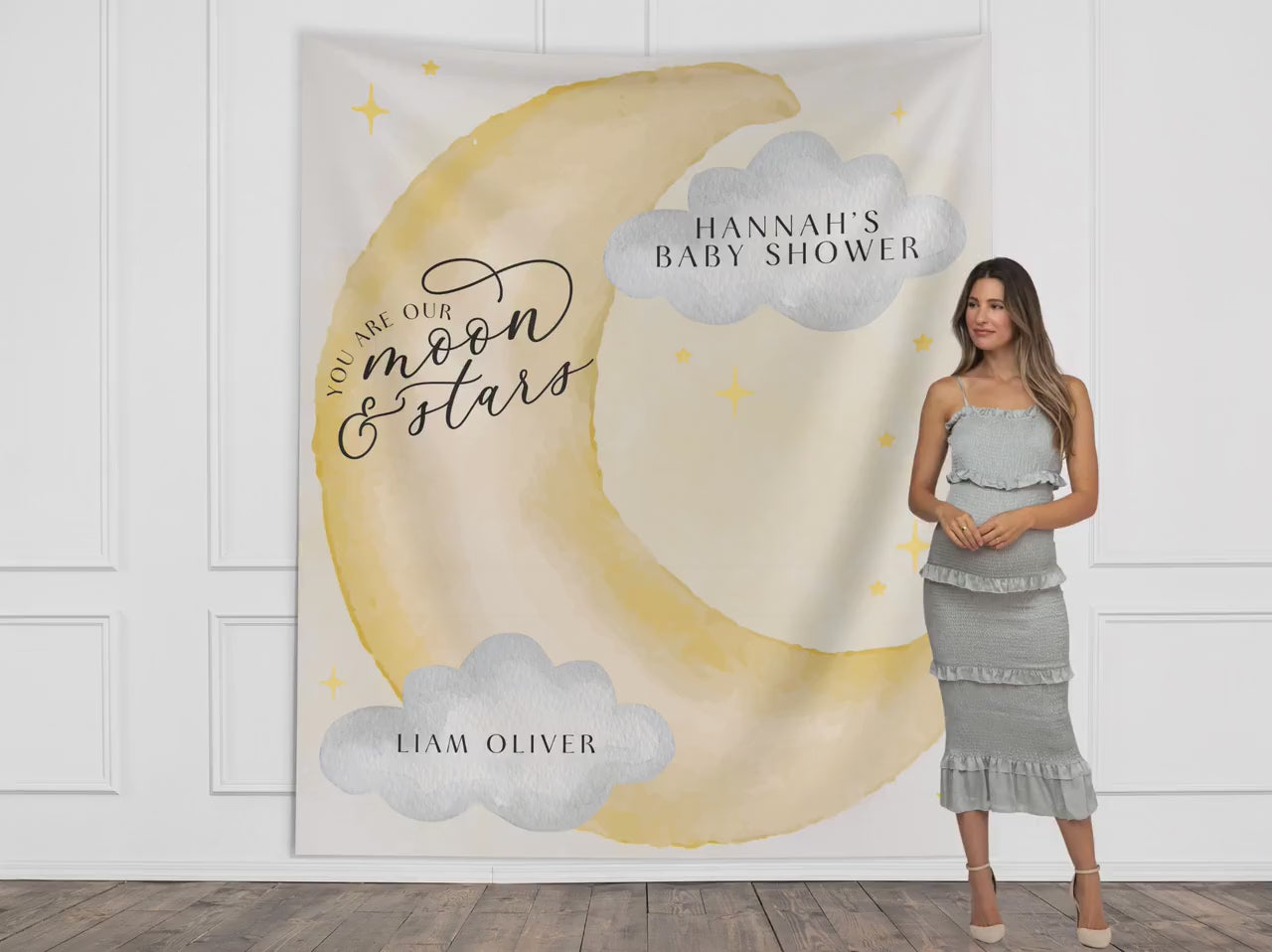 Moon and Stars Birthday Banner, Over the Moon Backdrop, Twinkle Little Star Gender Reveal Backdrop, Baby Shower, Two the Moon, First Trip