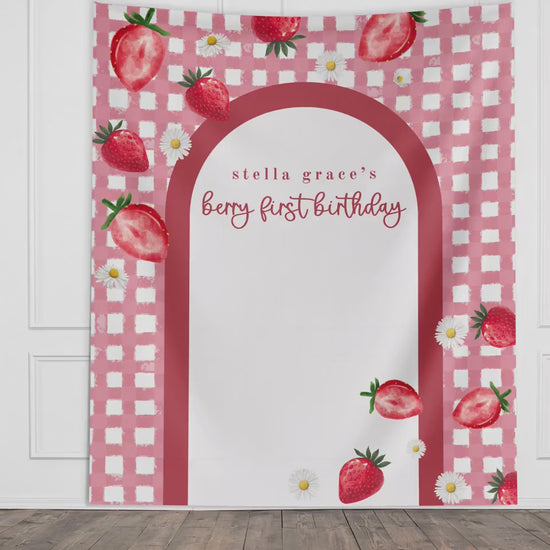 Berry First Birthday Party Custom Banner, Baby 1st Birthday Backdrop, Birthday Party Décor, Neutral Baby Shower Décor, Girl First Birthday