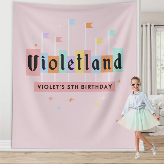 Custom Name Land Party Banner, Land Sign, Princess Backdrop, Girl Birthday Party Décor, Baby Shower Décor, Birthdayland, Vintage Babyland