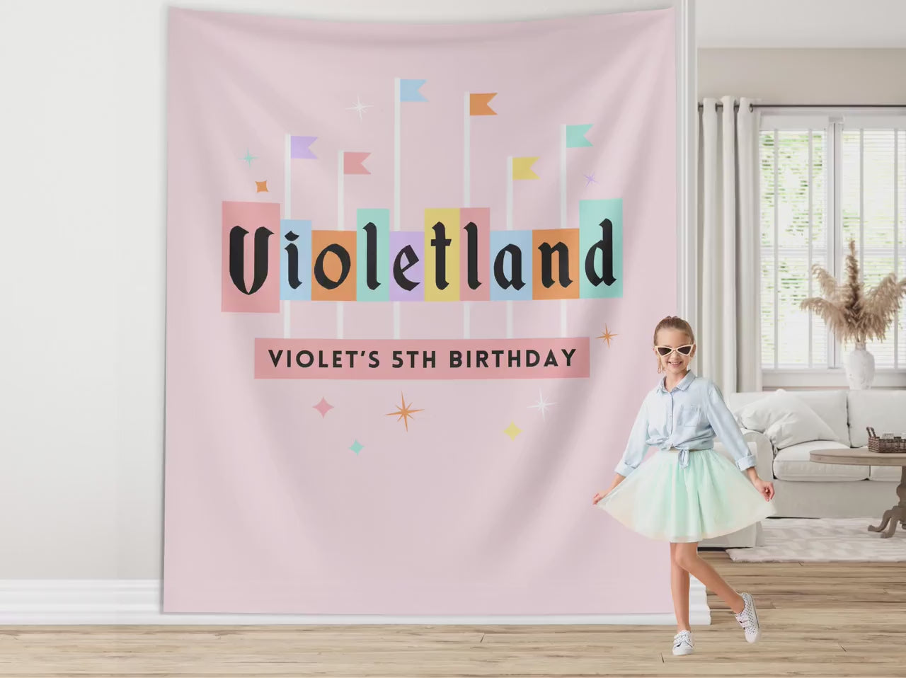Custom Name Land Party Banner, Land Sign, Princess Backdrop, Girl Birthday Party Décor, Baby Shower Décor, Birthdayland, Vintage Babyland