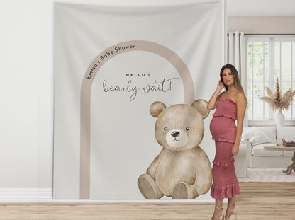 Modern Bear Baby Shower Custom Banner, Bearly Wait Baby Shower Boy, Neutral Teddy Bear Backdrop Décor, Bear-ly Wait Shower, Gender Reveal