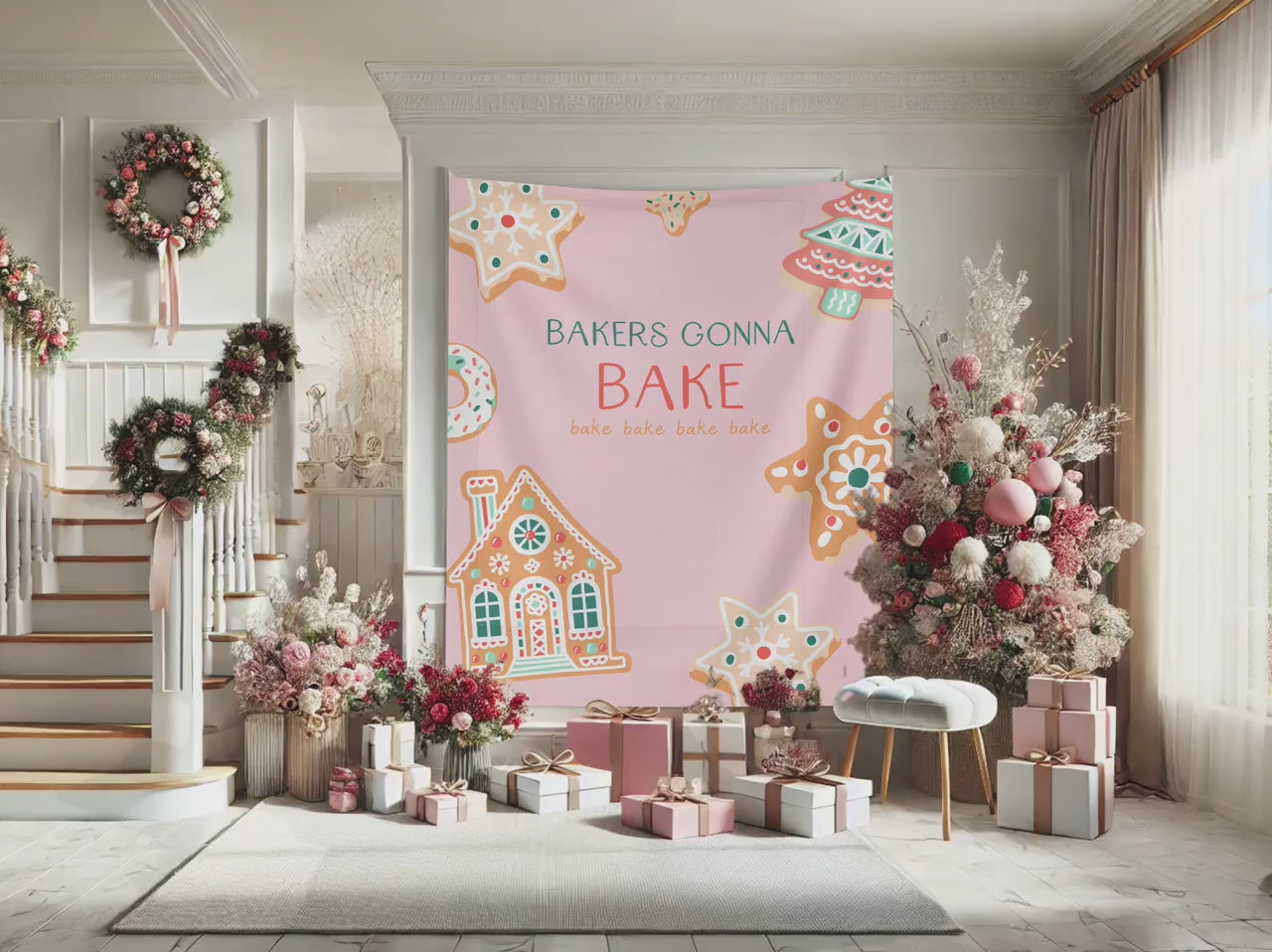 Swiftie Inspired Baking Party Décor Banner, Friendsmas Backdrop, Custom Backdrop for Balloon Garland, Christmas Cookie Party Decoration