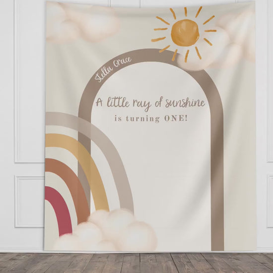Boho Rainbow First Birthday Custom Banner, Boho Sunshine Party Décor, First Trip Boy 1st Birthday, Girls birthday, Neutral Colors, Twins
