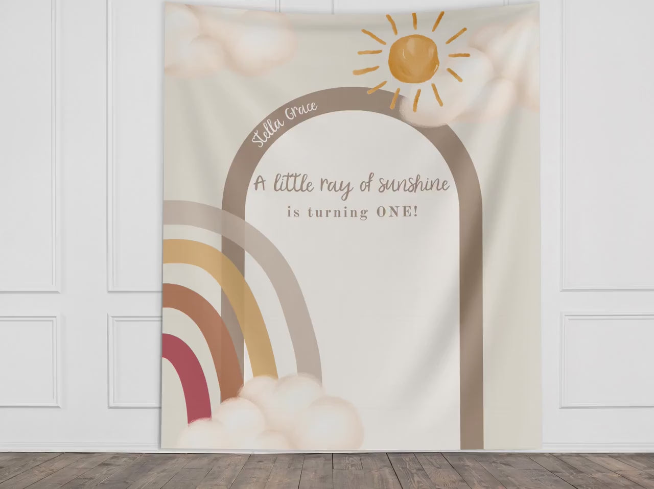 Boho Rainbow First Birthday Custom Banner, Boho Sunshine Party Décor, First Trip Boy 1st Birthday, Girls birthday, Neutral Colors, Twins
