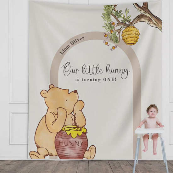 Classic Winnie the Pooh Birthday Customizable Banner, Boy 1st Birthday, Little Hunny Backdrop Décor, Neutral Party, Honey Bear Baby Birthday