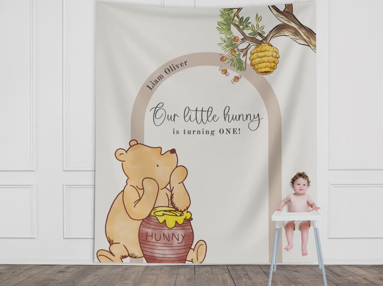 Classic Winnie the Pooh Birthday Customizable Banner, Boy 1st Birthday, Little Hunny Backdrop Décor, Neutral Party, Honey Bear Baby Birthday