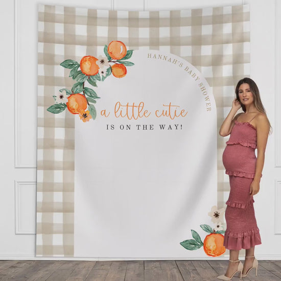 A Little Cutie Baby Shower Custom  Banner | Neutral Orange Citrus Baby Shower Gender Reveal Backdrop | Baby Shower Décor | Girl Baby Shower
