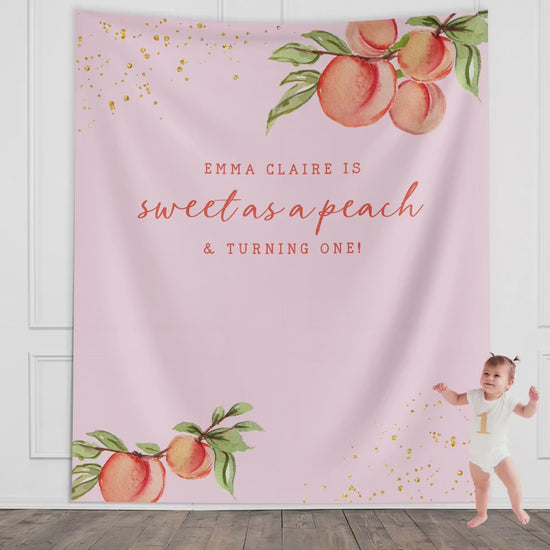 Peach 1st Birthday Girl Custom Banner, Little Peach Personalized Girl Birthday, Sweet as a Peach, Georgia Girl 1st, 2nd or 3rd Birthday