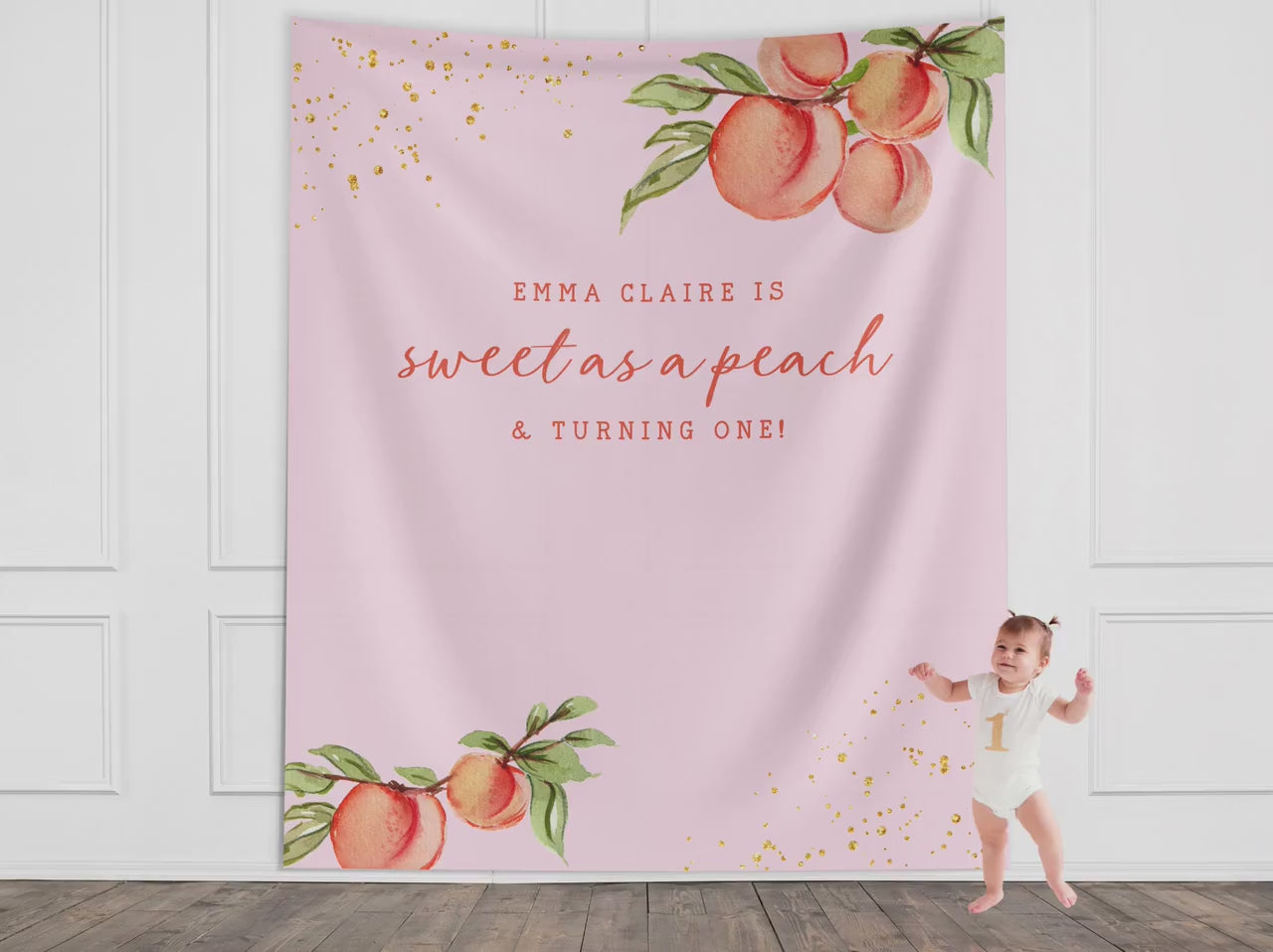 Peach 1st Birthday Girl Custom Banner, Little Peach Personalized Girl Birthday, Sweet as a Peach, Georgia Girl 1st, 2nd or 3rd Birthday