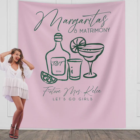 Margs and Matrimony Bachelorette Party Custom Banner, Last Name Bridal Gift, Bachelorette Décor, Personalized Bride Beach Club Backdrop,